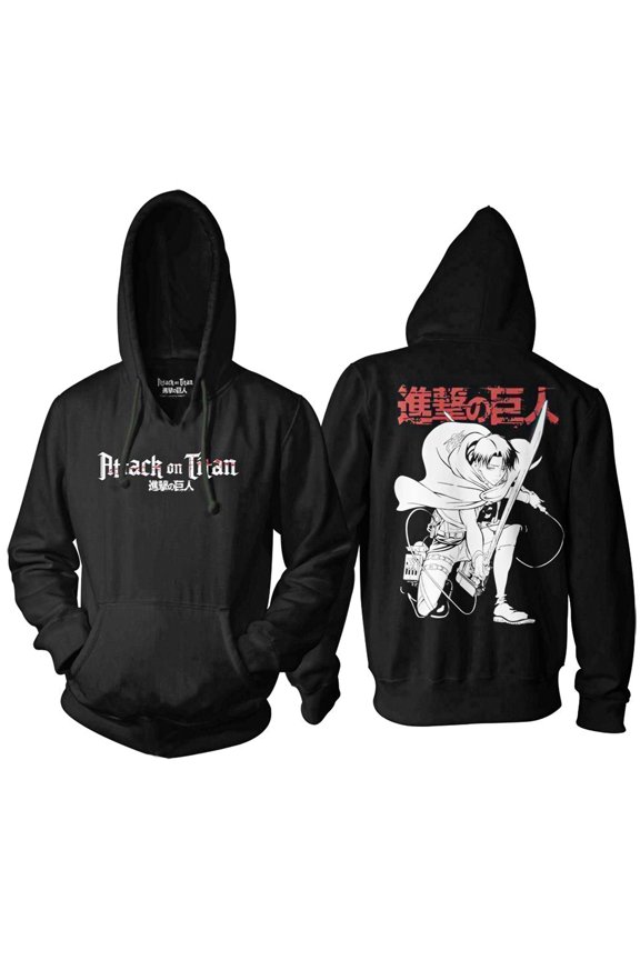 Attack on Titan - Levi Ackerman Crouching Adult Pullover Hoodie - Black - Officially Licensed