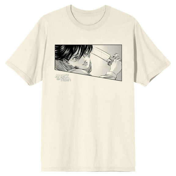 Attack on Titan Mikasa Swinging a Sword Men's Natural Short Sleeve Tee-Large