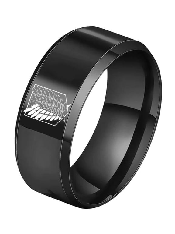Attack on Titan Logo Black Stainless Steel Band Ring Size 11