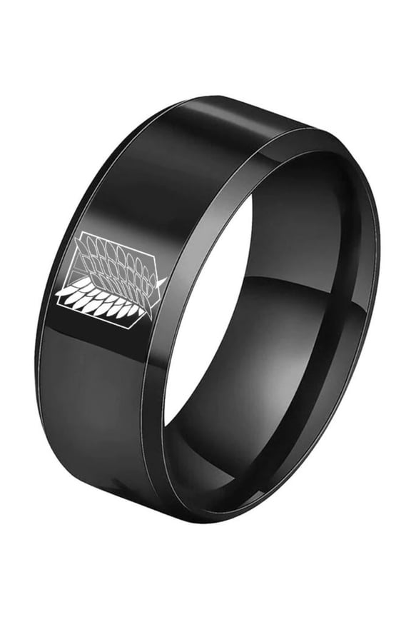 Attack on Titan Logo Black Stainless Steel Band Ring Size 8
