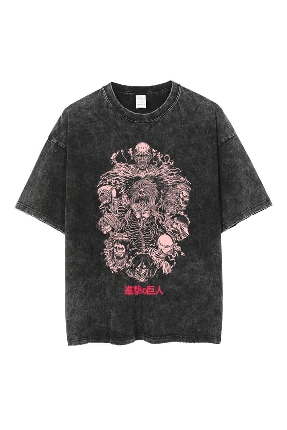 Attack on Titan Men's Cotton Summer T-Shirts Vintage Tee Loose Fit Short Sleeve Casual Tshirts for Men Women L