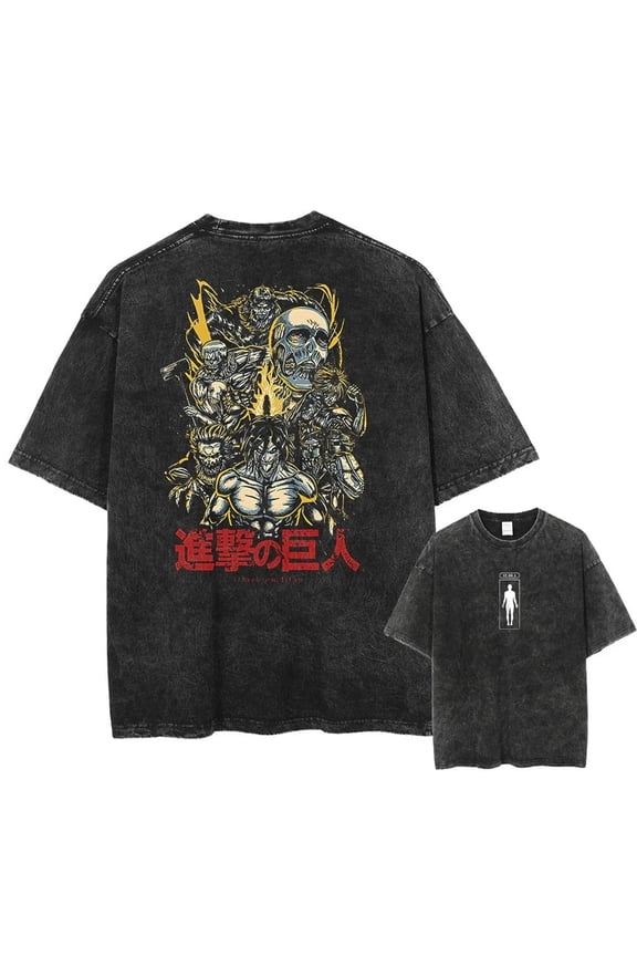 Attack on Titan Men's Cotton Summer T-Shirts Vintage Tee Loose Fit Short Sleeve Casual Tshirts for Men Women M