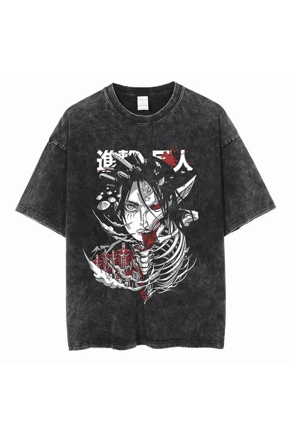 Attack on Titan Men's Cotton Summer T-Shirts Vintage Tee Loose Fit Short Sleeve Casual Tshirts for Men Women S