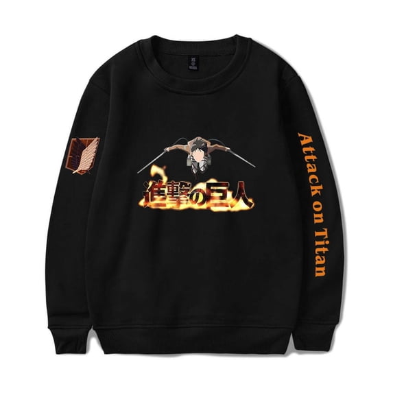 Attack on Titan Round Collar Sweatshirts Fashion O-neck Anime Tops Hip Hop Spring/Autumn Boys Girls Casual Black Outwear Clothes