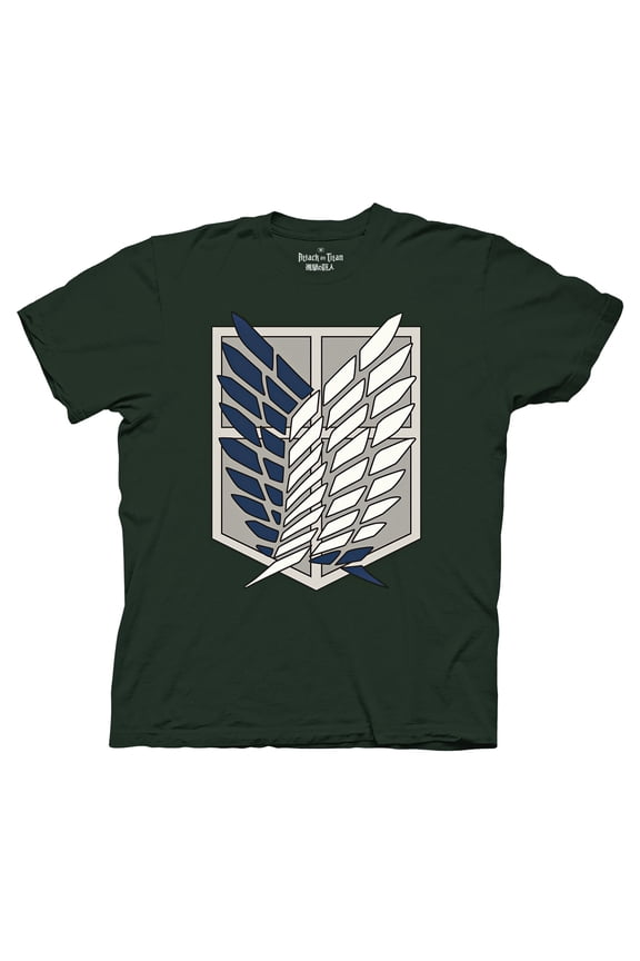 Attack on Titan - Scout Regiment Shield Adult T-Shirt - Dark Green - Officially Licensed