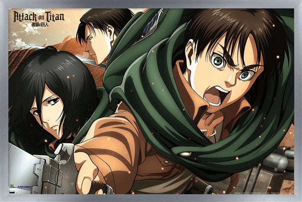 Attack on Titan: Season 2 - Intense Wall Poster, 14.725" x 22.375", Framed