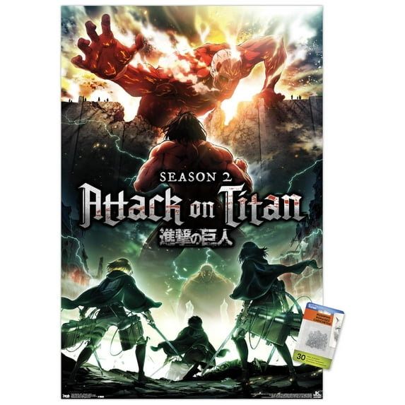 Attack on Titan: Season 2 - Teaser One Sheet Wall Poster with Push Pins, 22.375" x 34"
