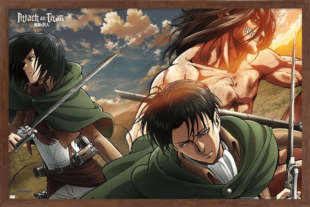 Attack on Titan: Season 2 - Trio Wall Poster, 14.725" x 22.375", Framed