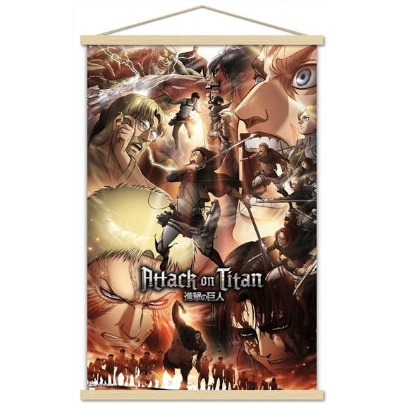 Attack on Titan: Season 3 - Key Art Wall Poster with Wooden Magnetic Frame, 22.375" x 34"
