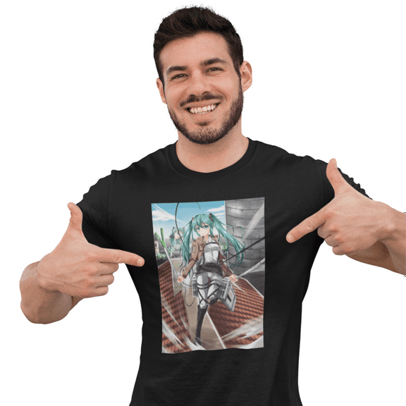 Attack on Titan and Hatsune Miku Funny Mashup T-shirt Designed by Impressive Inks