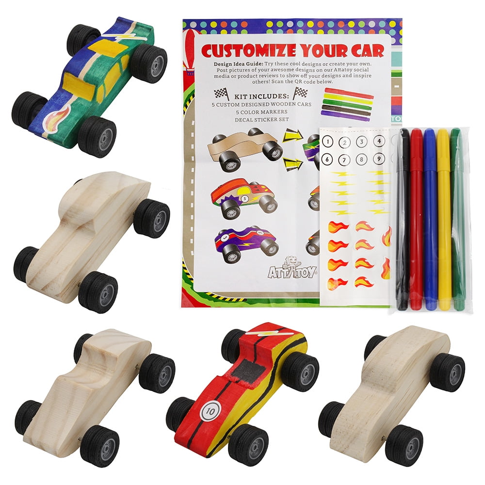 Fun 4Pcs DIY Wooden Race Cars Easy to Assemble Arts Crafts Kit