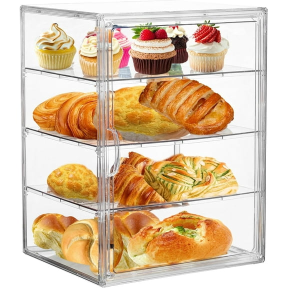 Attelite Pastry Display Case, Large Bread Box for Kitchen Countertop, 2 Pack 3 Layers Adjustable Clear Bread Storage with Magnetic Door, Bread Container for Bread, Bagel, Donut