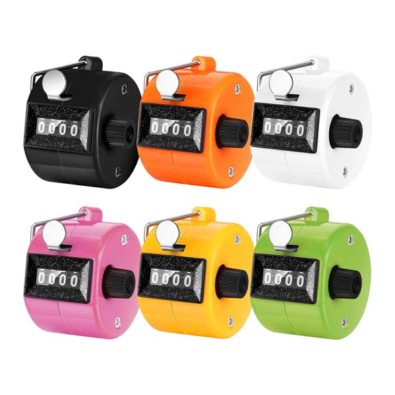 Attendance Counter Set 6 Pack, 4 Digit Manual Finger Counter for Scorekeeping, Inventory Counts and Reset Use Tasks