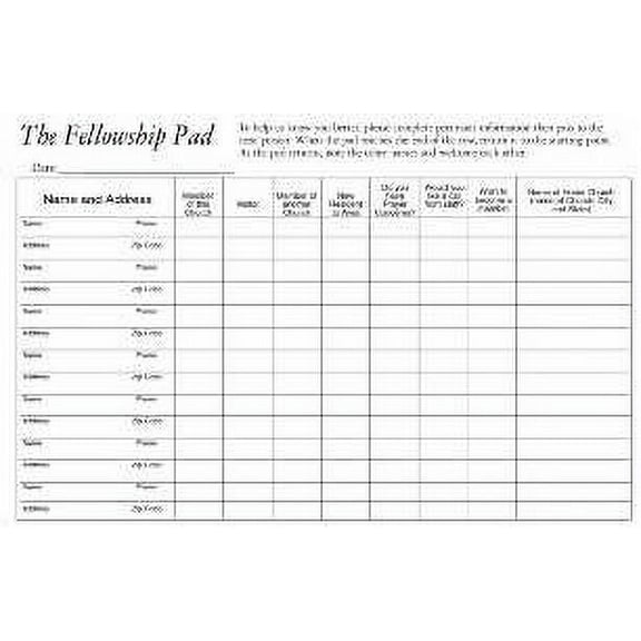 Attendance Pad-Fellowship Pads (50 Sheets) (Pack Of 5)