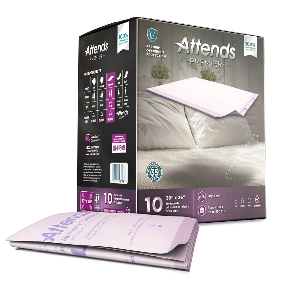 Attends ALI-UP3036 Premier Heavy Absorancy 30"x36" Underpad-10/Bag