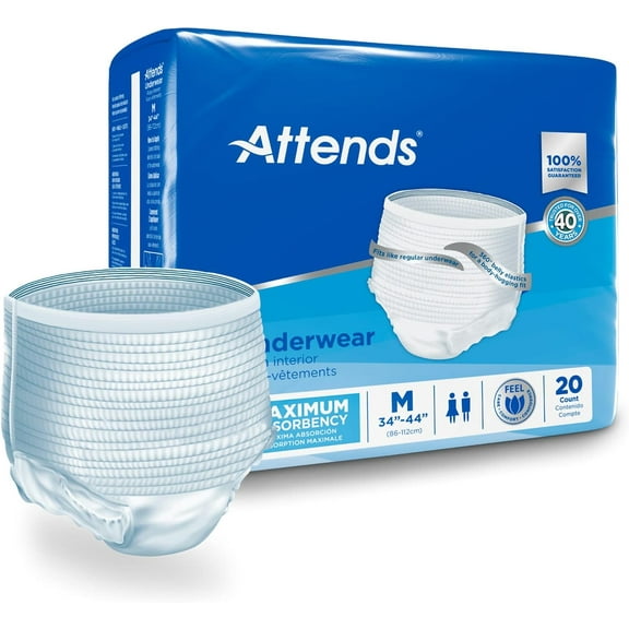 Attends AP0720 Unisex Comfort Fit Moderate Absorbency Incontinence Underwear, M, 20 Count