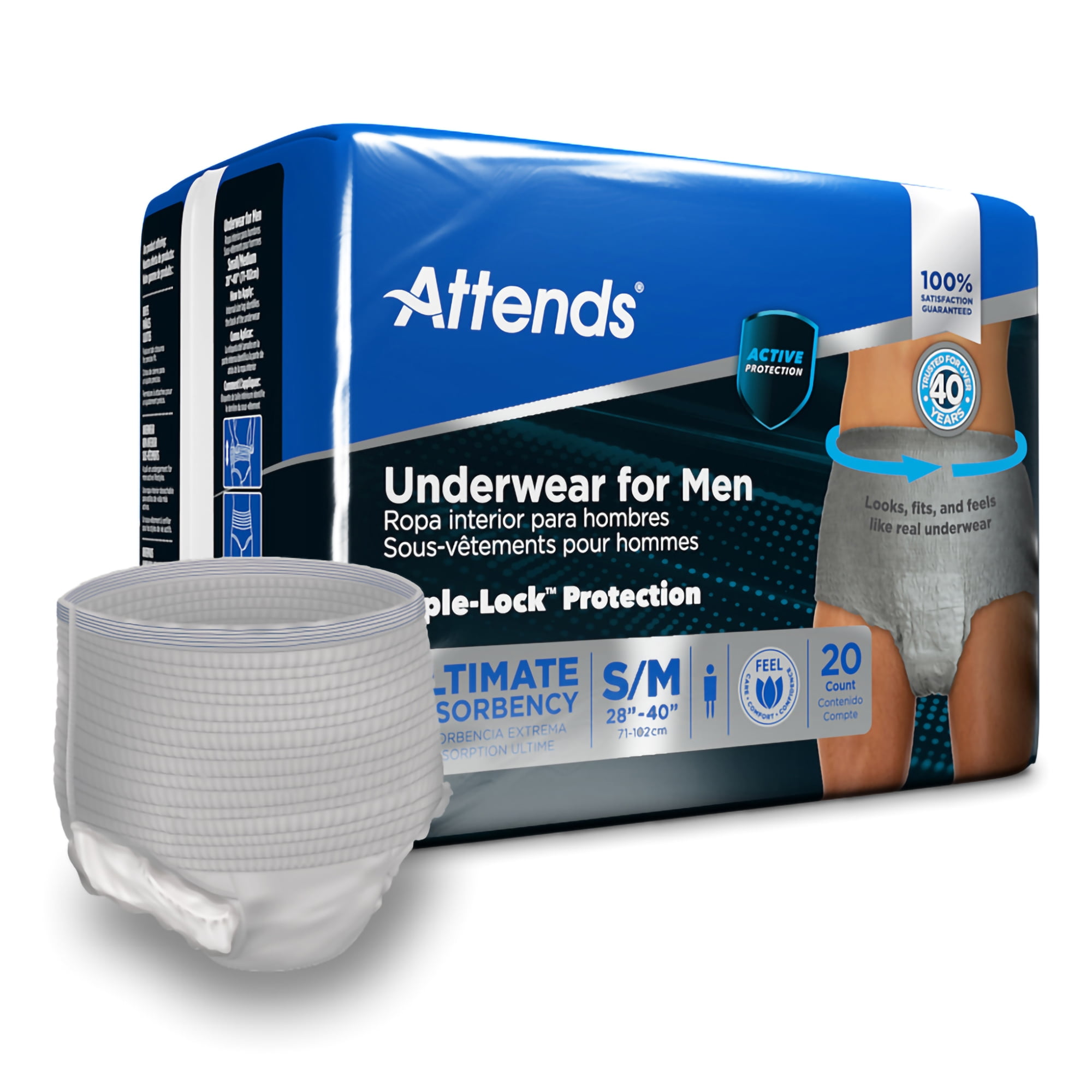Attends Adult Absorbent Incontinence Underwear for Men, Small/Medium, 20 Count