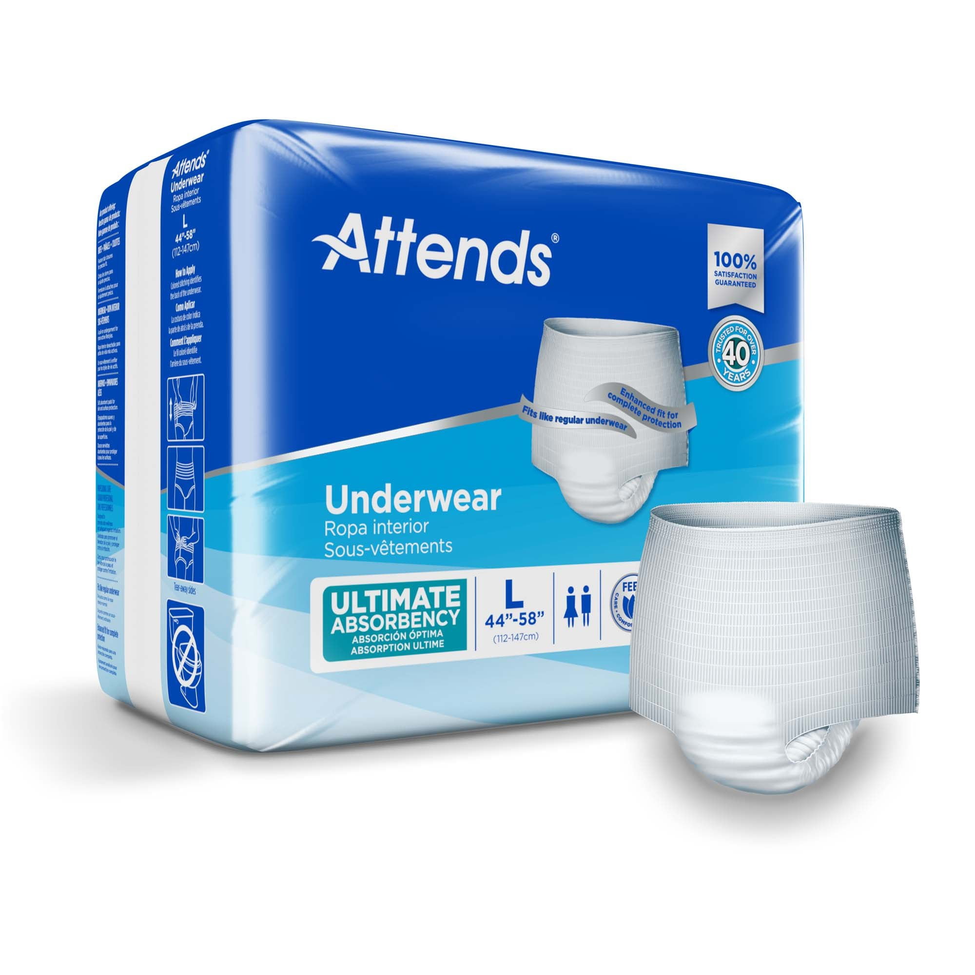 Attends Disposable Underwear Pull On with Tear Away Seams Large, APP0730, 34, 18 Ct