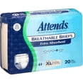 thumbnail image 1 of Attends Adult Extra Absorbent Breathable Brief  X-Large 58'' - 63'', Package of 20, 1 of 6