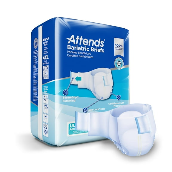 Attends Bariatric Adult Incontinence Brief 4X-Large Heavy Absorbency Bariatric, DD60, Heavy to Severe, 8 Ct