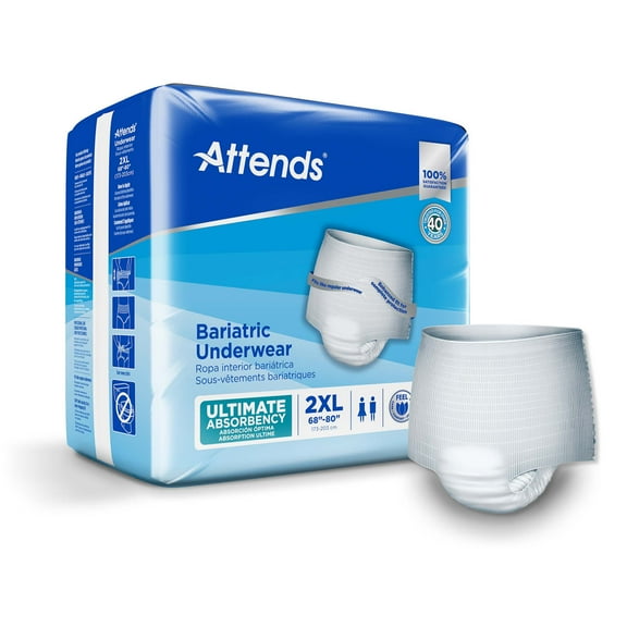 Attends Bariatric Underwear Incontinence Protection, Ultimate Absorbency, Size 2XL, 48 Ct