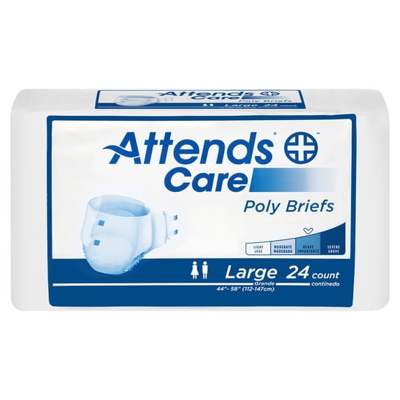 Attends Care Poly Briefs, Incontinence Briefs, Heavy Absorbency, L, 24 Count, 3 Pack