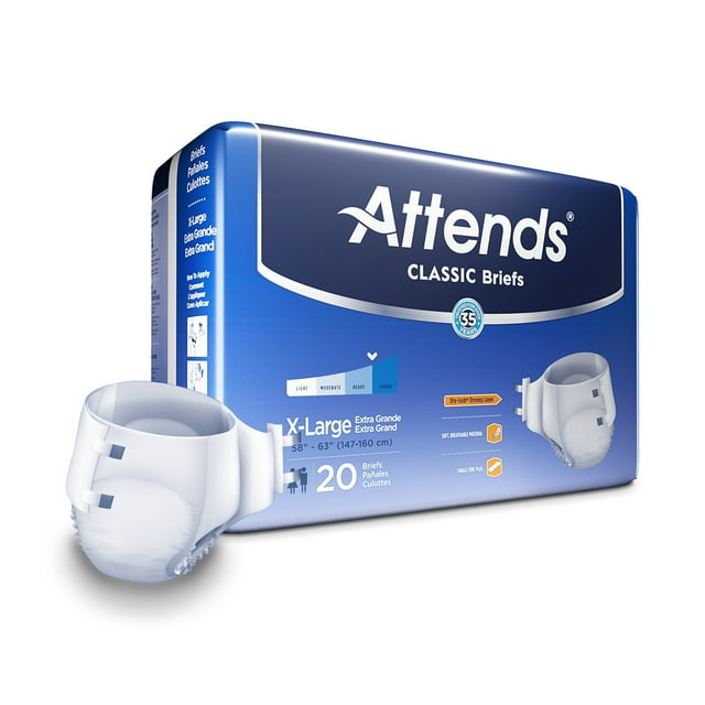 Attends Classic Briefs with Dry-Lock® Technology for Adult Incontinence Care, X-Large, Unisex (20 Briefs)