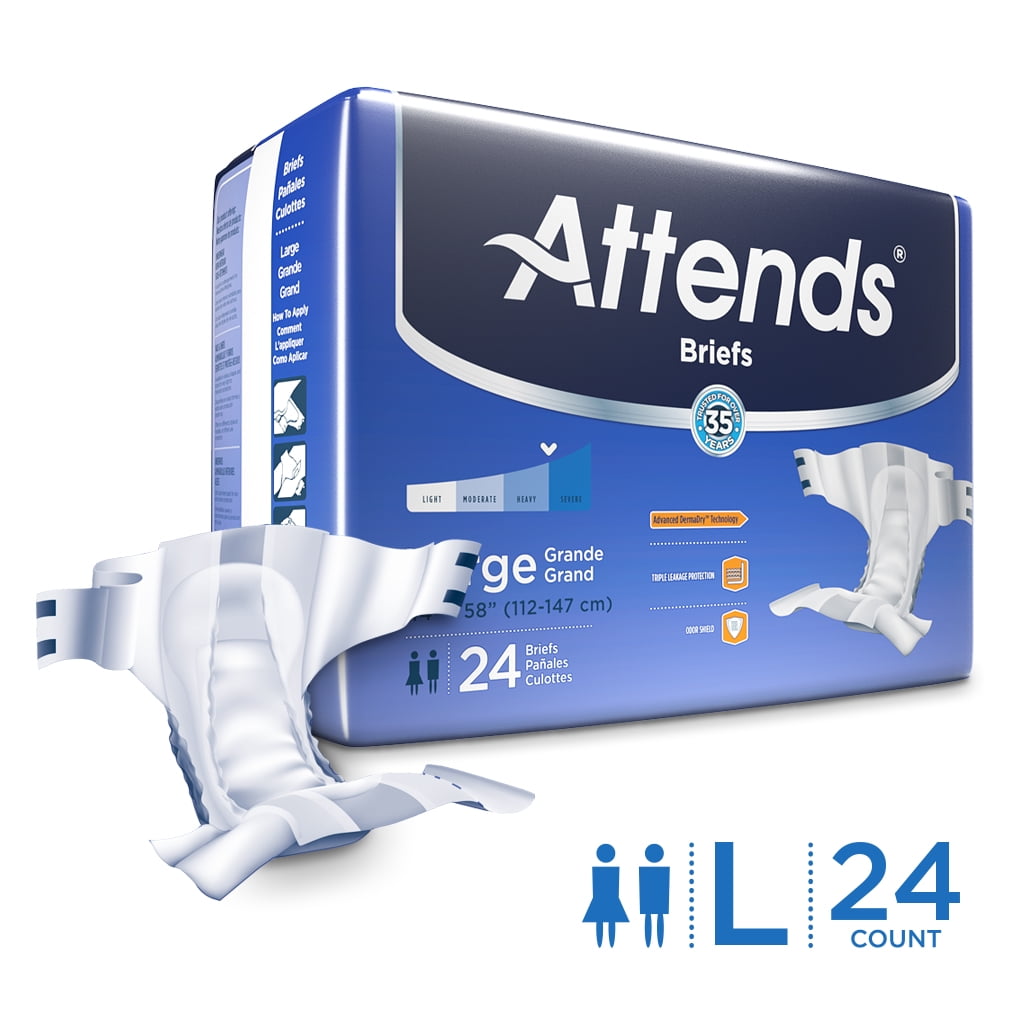 Attends Adult Incontinence Brief L Heavy Absorbency Contoured, DDA30, Heavy to Severe, 24 Ct