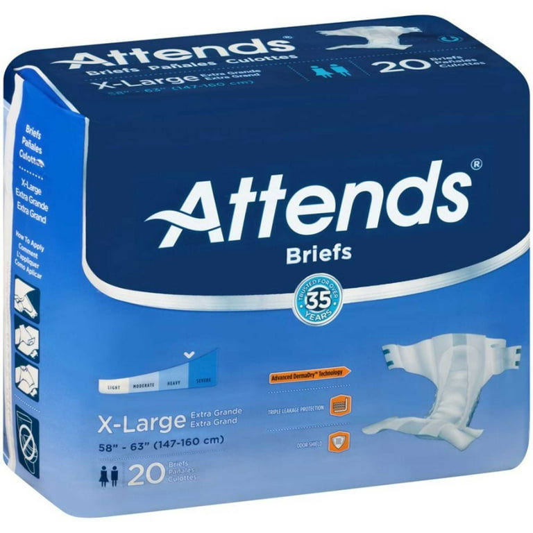 Attends DDA40 DermaDry Advance Briefs X-Large 58 - 63. Pack of