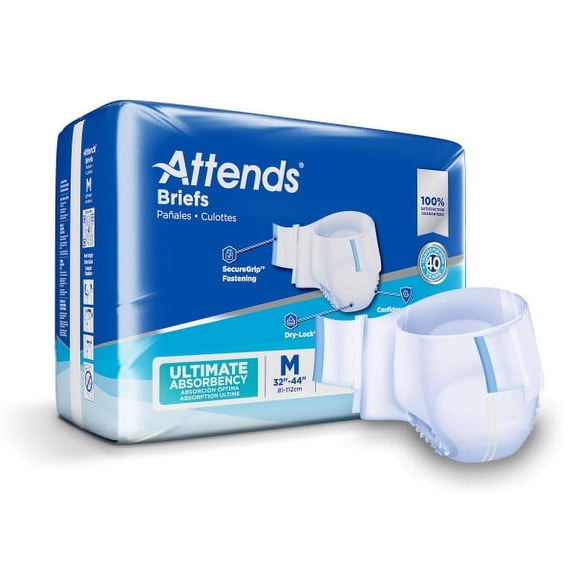 Attends DermaDry Complete Brief Medium,32-44 Inch-Bag of 24