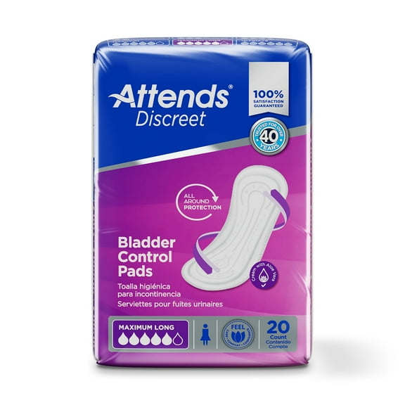 Attends Discreet Bladder Control Pads, Moderate Absorbency, One Size Fits Most, 14 1/2 in, 20 Count, 1 Pack