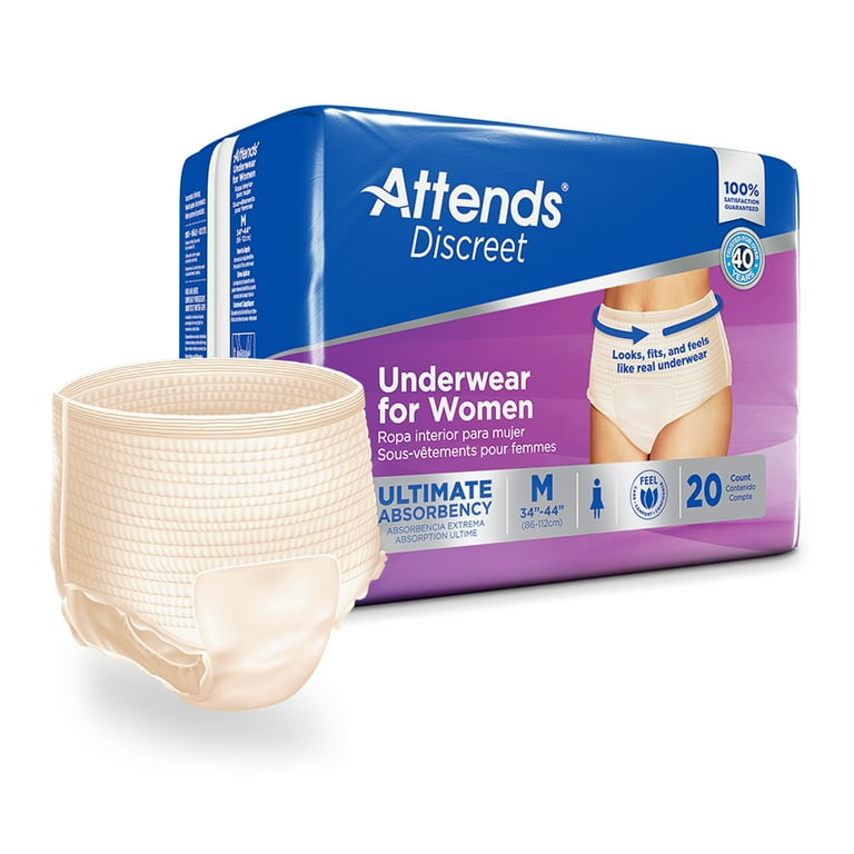 Attends Discreet Disposable Underwear Female Pull On with Tear Away Seams  Medium, ADUF20, 20 Ct