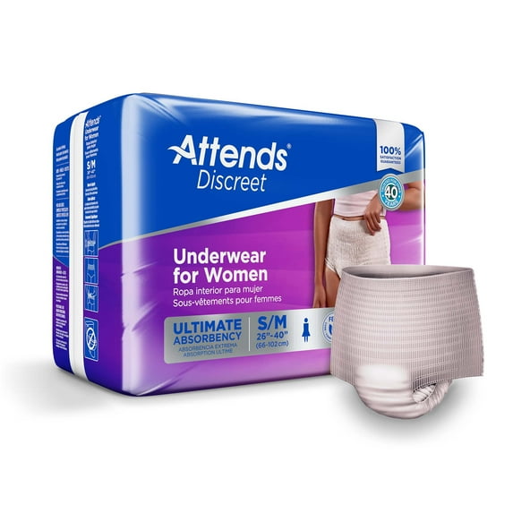 Attends Discreet Disposable Underwear Female Pull On with Tear Away Seams Medium, ADUF20, 20 Ct
