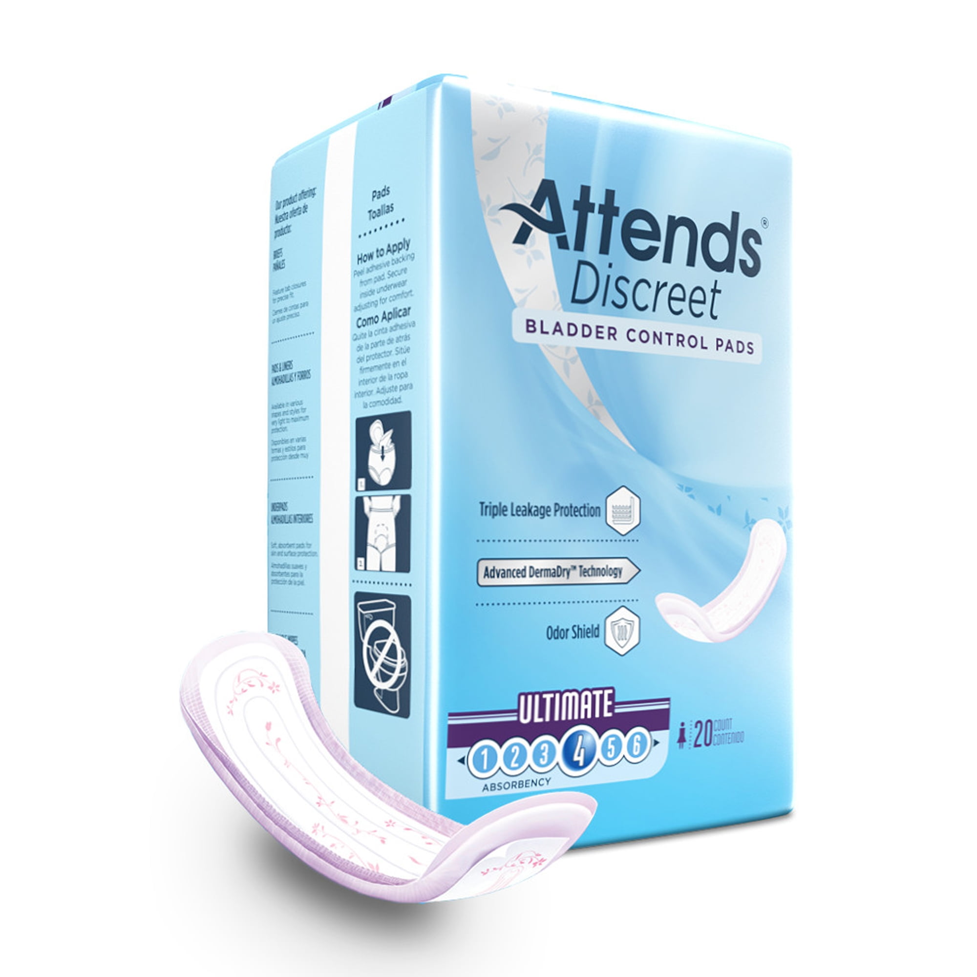 Attends Discreet Female Incontinent Pad Breathable 15 L ADPULT, Ultimate,  20 Ct 