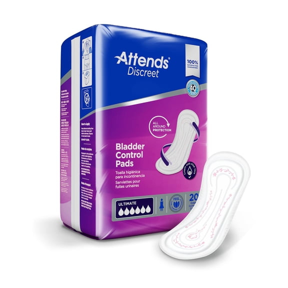 Attends Discreet Female Incontinent Pad Breathable 15" L ADPULT, Ultimate, 20 Ct