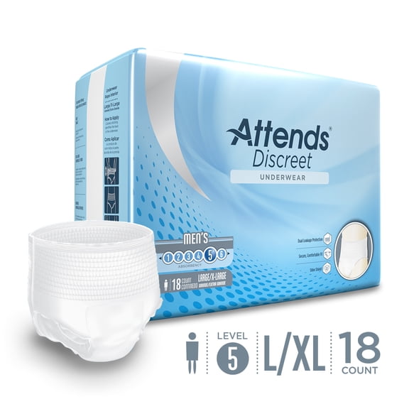 Attends Discreet Men's Protective Underwear, L/XL, for Adult Incontinence Care with Dual Leakage Protection (18 count)