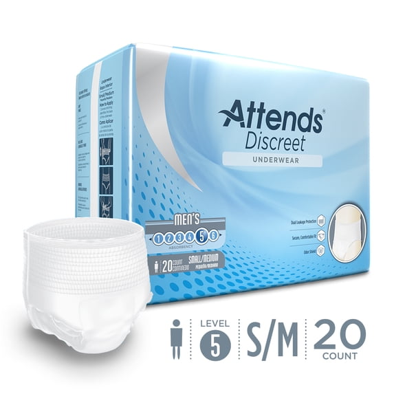 Attends Discreet Men's Protective Underwear for Adult Incontinence Care with Dual Leakage Protection - Size: S - M | 6 Packs