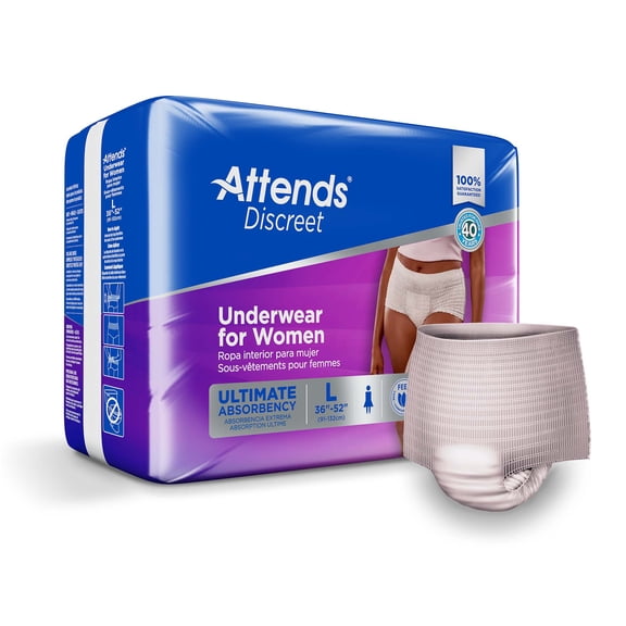 Attends Discreet Women's Protective Underwear, L, with Dual Leakage Protection for Adult Incontinence Care (18 count)