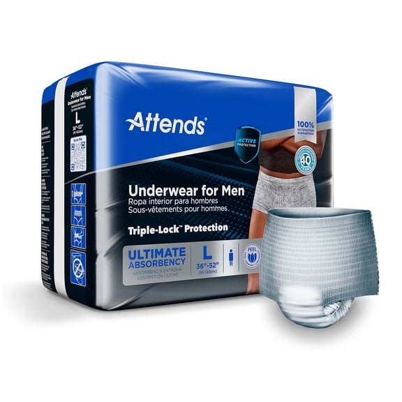 Attends For Men Disposable Underwear Male Pull On with Tear Away Seams Large, ADUM35, 72 Ct