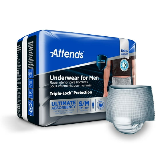 Attends For Men Disposable Underwear Male Pull On with Tear Away Seams Small / Medium, ADUM15, 20 Ct
