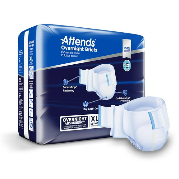 Attends Overnight Adult Incontinence Brief XL Heavy Absorbency Overnight, DDEW40, Severe, 14 Ct