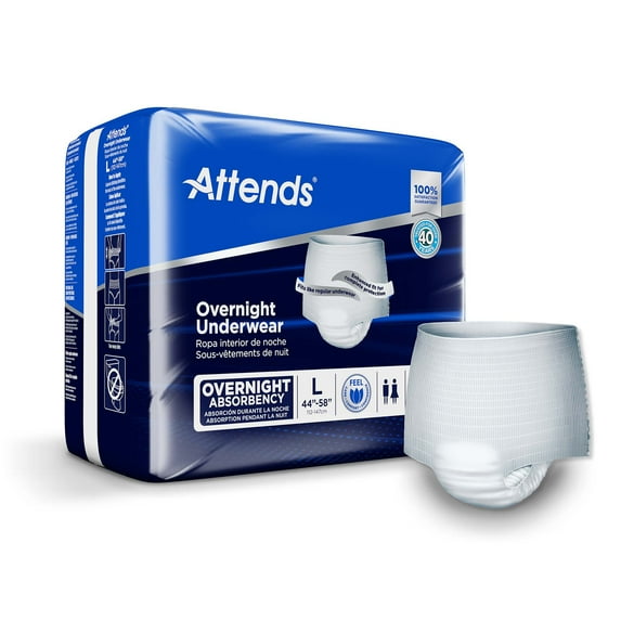 Attends Overnight Disposable Underwear Pull On with Tear Away Seams Large, APPNT30, 65, 14 Ct