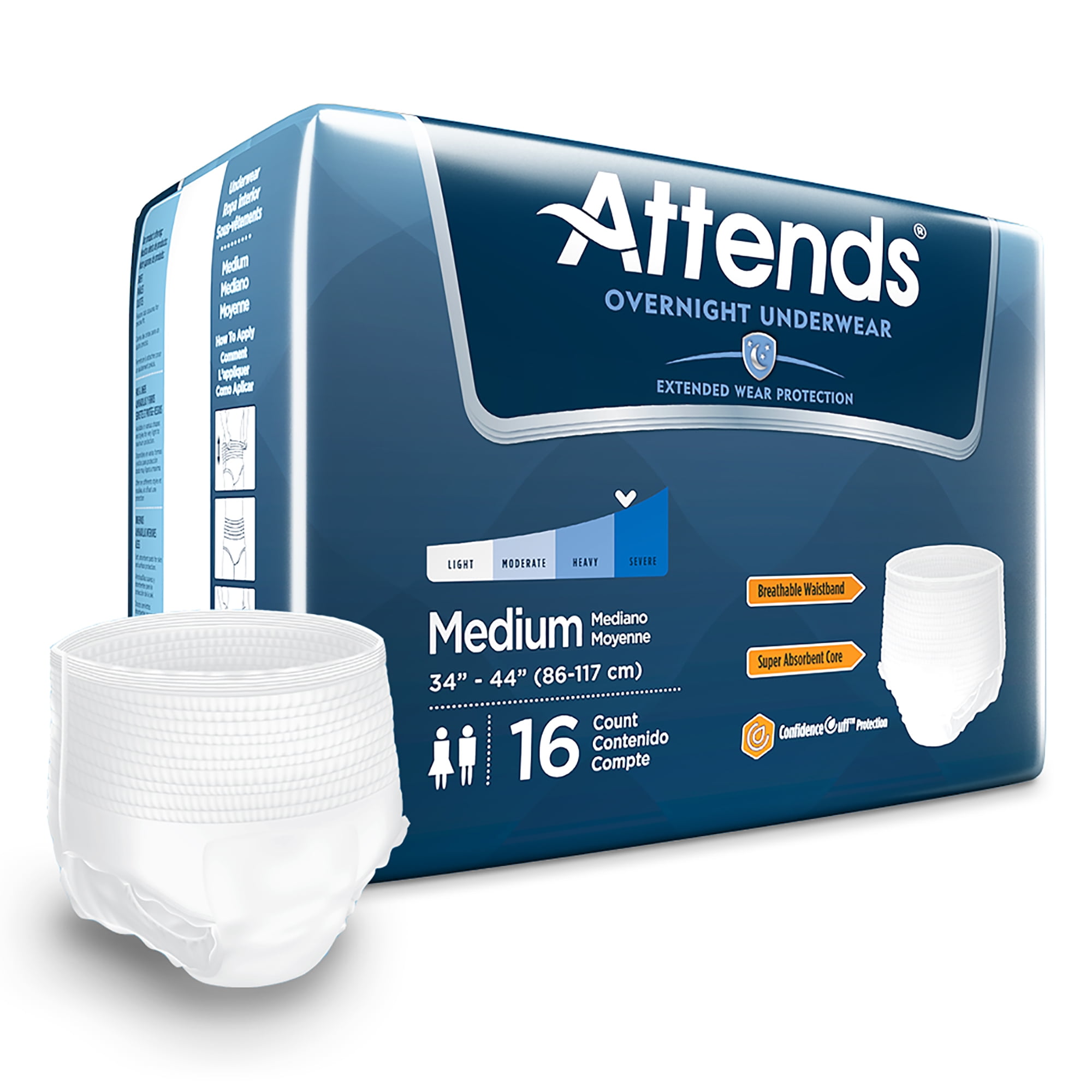 Attends Overnight Disposable Underwear Pull On with Tear Away Seams Medium,  APPNT20, Severe, 16 Ct 