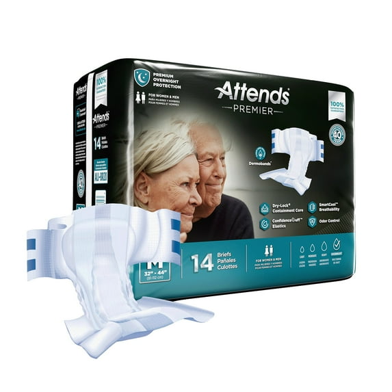 Attends Premier Adult Incontinence Brief M Heavy Absorbency Overnight, ALI-BR20, Overnight, 56 Ct