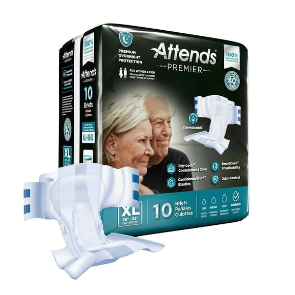 Attends Premier Adult Incontinence Brief XL Heavy Absorbency Overnight, ALI-BR40, Overnight, 40 Ct