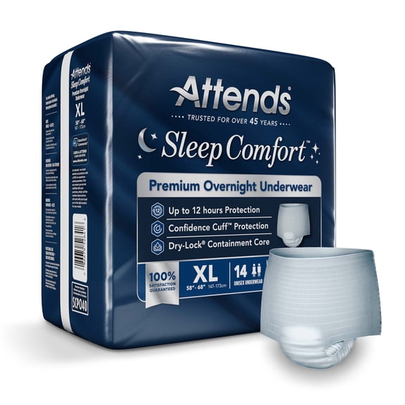 Attends Sleep Comfort Premium Overnight Disposable Underwear Pull On with Tear Away Seams X-Large, SCPO40, 79, 14 Ct