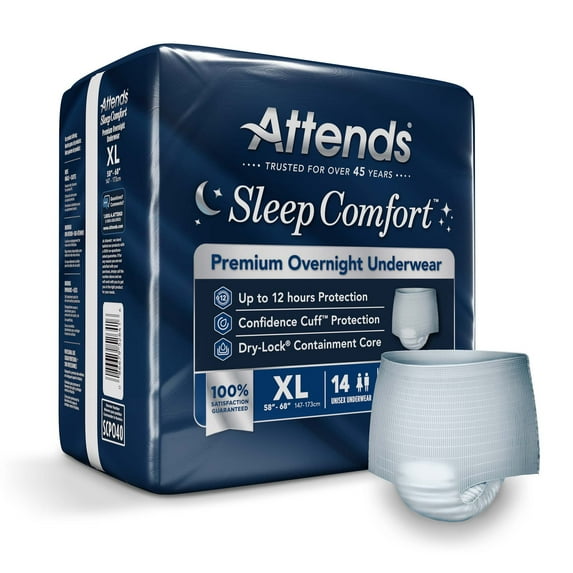 Attends Sleep Comfort Premium Overnight Disposable Underwear Pull On with Tear Away Seams X-Large, SCPO40, 79, 56 Ct