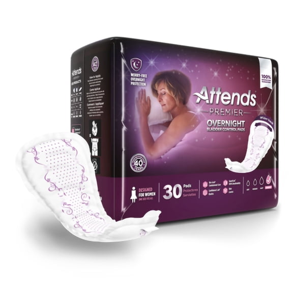 Attends Premier Overnight Female Incontinent Pad Overnight 15" L ALI-ONBCP, 47, 30 Ct