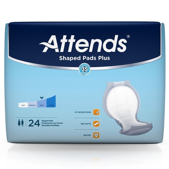 Attends Shaped Plus Unisex Incontinent Pad 24.5" L Contoured SPDP 24/ Bag