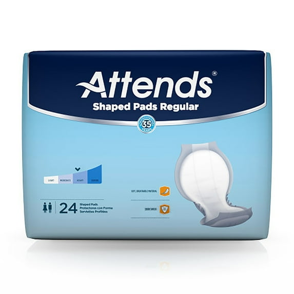 Attends Shaped Regular Unisex Incontinent Pad Contoured 24.5" L